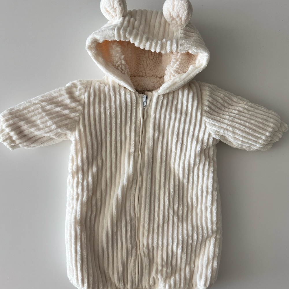 Cozy Cream Hooded Baby Onesie